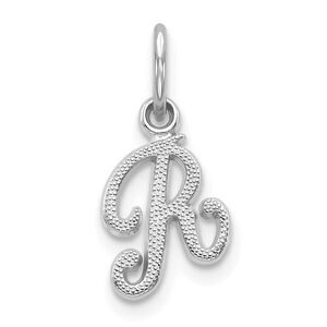 14k White Gold, Sadie Collection, Mini Satin Script Initial R Charm